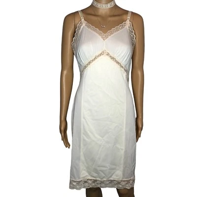 Vtg FigurFit Indera Full Slip White Nylon Ivory Lace Overlay Trim Size 36 - Image 1 of 4