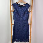 Review Dress Womens 8 Blue Floral Lace Sleeveless Layered Knee Length A-Line