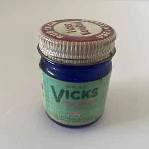 VINTAGE vuoto VICKS VAPORUB 1,5 OZ BOTTIGLIA DI VETRO BLU - Foto 1 di 2
