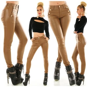 Women's Skinny faux Leather Pants Coated Trousers Camel UK 6-14 - Picture 1 of 9