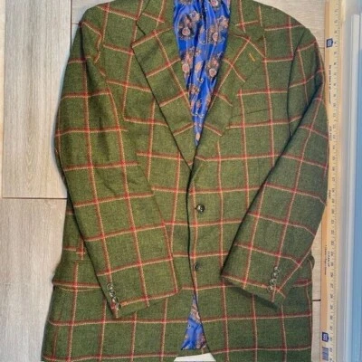Holland & Sherry Tweed 100% Wool Olive Green Burnt Orange Jacket Sport Coat - Image 1 of 4