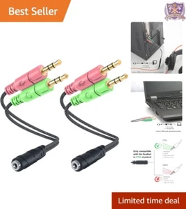 3.5mm Headphone Splitter Cable 2 Pack Braided Microphone Audio Adapter for PC - Picture 1 of 9