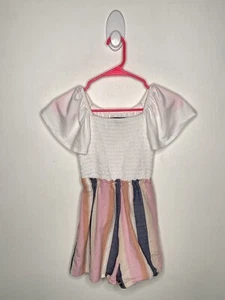Trixxie Girl Dress Girls Size 10 Smocked Striped Mix Media Short Sleeve - Picture 1 of 4
