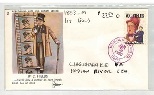 1980 1ST GILLCRAFT FDC 1803 W C FIELDS UNOFFICIAL CHESAPEAKE VA INDIAN RIVER STA - Picture 1 of 1