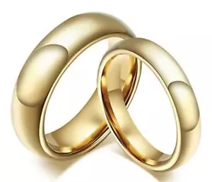 His & Hers Matching Gold Shiny Polished Tungsten Carbide Wedding Band Ring set - Picture 1 of 1