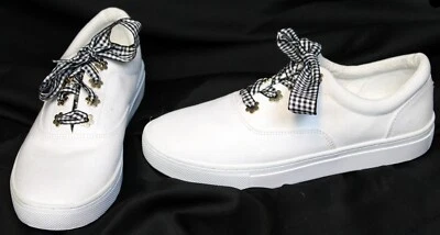 Tenis Isaac Mizrahi Live de lona blanca 9M ojales de flores cordones de cinta a cuadros Foto 1 de 4