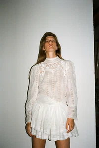 Sea New York White Cream Cotton Blend Lace Embellishment Blouse Top Sz 0 XS S - Picture 1 of 12