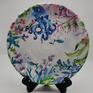 Pier 1 Imports Oktopus Koralle Melamin Salat Dessert Teller Maritim Küste X 4 - Bild 1 von 4