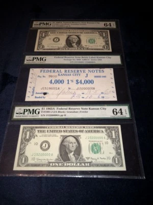 1963-A BRICK OF 4,000 $1 FRN’S KANSAS CITY, MO BOOKEND NOTES PMG UNC-64EPQ  - Image 1 of 2