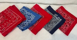 Lot Of 5 Bandana Color Fast Multi-Designs Handkerchief 100% Cotton Retro Style - Picture 1 of 4