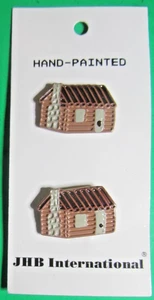 (2) VINTAGE JHB 7/8" LOG CABIN BROWN ALUMINUM SHANK NOVELTY CRAFT BUTTONS NOC-J4 - Picture 1 of 3
