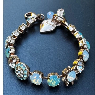 Mariana Austrian Crystal Charm Bracelet Heart Pendant Rose Gold-Tone Adj Fit Blu - Image 1 of 4