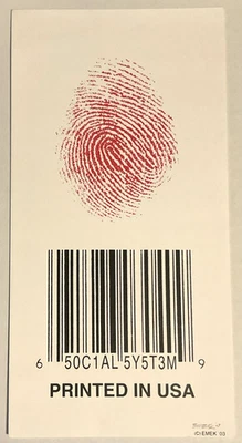 Emek 2003 Printed in USA 50C1AL 5Y5T3M Barcode Red Fingerprint 6x12 Art Print - Image 1 of 4