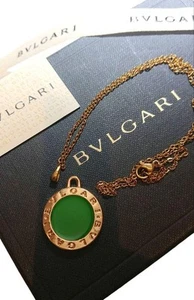 Genuine Bvlgari Big Logo Engraved Gold Green Charm/Necklace Chain - Picture 1 of 3