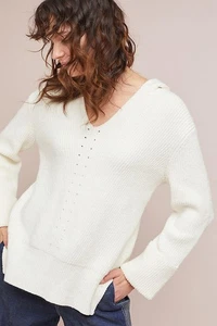 Suéter Cosido Anthropologie Sudadera con Capucha Top Talla XL Marfil Tejido Largo Slv Nuevo $140 Etiqueta - Imagen 1 de 8