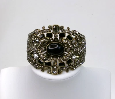 Heidi Daus Wide Hinged Cuff Bracelet Swarovski Crystals & Black Stones - Image 1 of 4