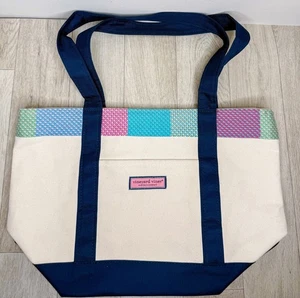Neu mit Etikett Vineyard Vines Tragetasche Gingham-blau klassisch Canvas Reißverschluss adrette Wal - Bild 1 von 12