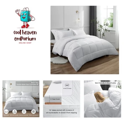 Роскошный королевский постельный комплект из 7 предметов — ультрамягкое микрофибро в классическом белом цвете - Изображение 1 из 4