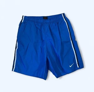 VINTAGE 90s NIKE SHORTS MENS MEDIUM BLUE NYLON LINED - Picture 1 of 6
