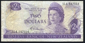 New Zealand - 2 Dollars - Wilks - 1L4 547554 - Last Prefix - Bild 1 von 2
