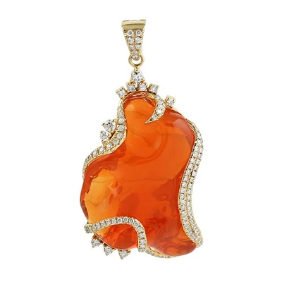 Colgante de ópalo naranja diamante de oro de 18 quilates, joyería fina de... - Imagen 1 de 4