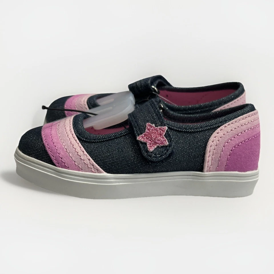 Falls Creek Kids Toddler Girl Size 6  Denim W/Pink Stripes Mary Jane Sneakers - Image 1 of 4