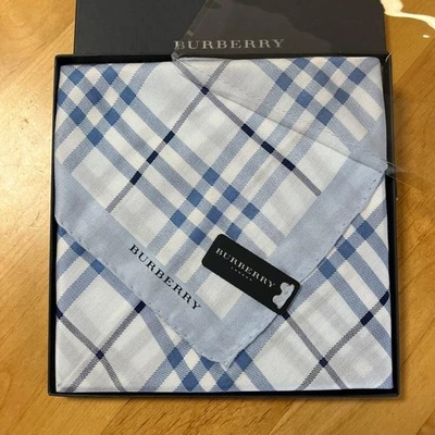 Burberry Unused Silk Cotton Handkerchief Scarf Check Blue 58cm×58cm - Image 1 of 4