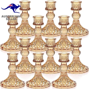 Gold Candlestick Holders Set, 12Pack 4" H Taper Candle Holders Bulk, Clear Glass - Picture 1 of 12