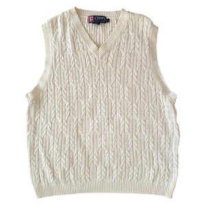 Vintage Chaps Ralph Lauren Sweater Vest M Linen Cotton Cable Knit Cream - Picture 1 of 4