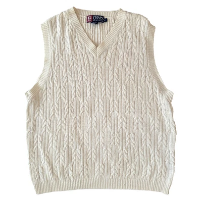 Vintage Chaps Ralph Lauren Sweater Vest M Linen Cotton Cable Knit Cream - Image 1 of 4