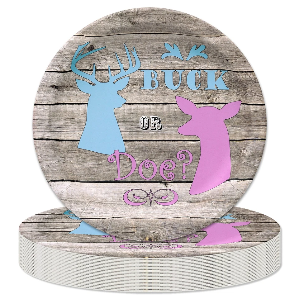 巴克还是多伊? 9 英寸盘子(24 件)! 圆形纸板;性别揭示收藏品... — 第 1/4 张图片