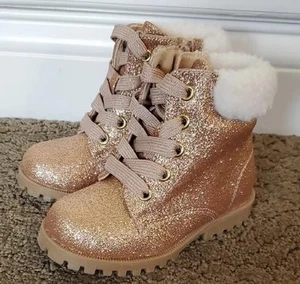 Baby Toddler Girls Falls Creek Glittery AURORA GOLD Boots Size 6 7  Zips NWT - Picture 1 of 1