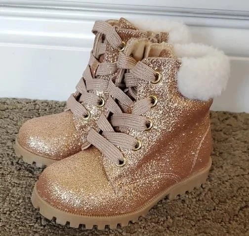 Baby Toddler Girls Falls Creek Glittery AURORA GOLD Boots Size 6 7  Zips NWT - Image 1 of 1