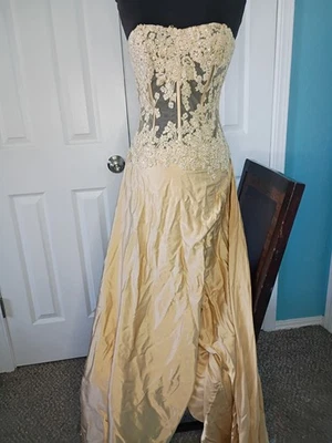 Золотой выпускное платье корсет стиль верхний приличное состояние заметные недостатки без ярлыков размер 6 - Изображение 1 из 4