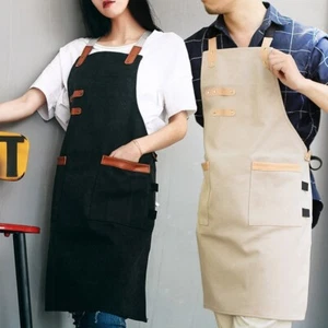Unisex Canvas Pockets Aprons Butcher Artist Chef Barber Kitchen Work Wear Modern - Picture 1 of 13