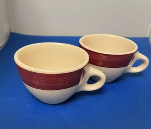 2 Sterling Restaurant Ware Coffee Tea Cup / Desert Tan Burgundy 1” Banded Cup - Picture 1 of 4