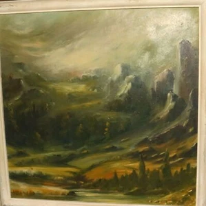 Quadro olio foresta di montagna impressionista vintage - Foto 1 di 12