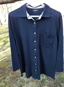 Lands End SOFT Woman's XL Navy Blue Shirt Long Straight Sleeve Scoop "U" Hip - Picture 1 of 6