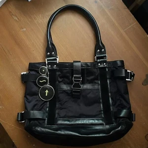 DONNA KARAN Blk Leather Suede Nylon Shoulder Bag Purse Jewelry Lovely  - Picture 1 of 15