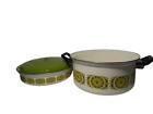 Mcm Vintage Enamel Cookware Pot Lid & Skillet, Korea, 10", Lime Green Yellow