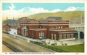 BETHLEHEM PENNSYLVANIA LEHIGH VALLEY & READING RAILROAD STATION POSTCARD - Picture 1 of 2