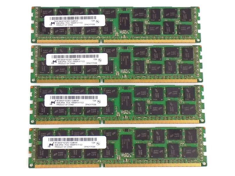 32GB (4x8GB) Micron MT36KSF1G72PZ-1G4M1HF DDR3L-1333Mhz PC3L-10600R ECC RDIMM - Bild 1 von 1