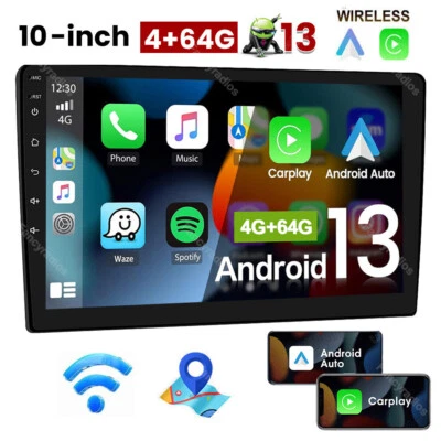 4G+64G Android 13.0 Car Stereo Radio 10.1" Touch Screen GPS WIFI Apple Carplay - Image 1 of 4