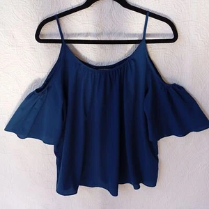 FRENCH CONNECTION Blouse With Off-Shoulder Sleeves Blue Size M - Picture 1 of 8