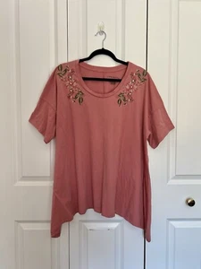 Lane Bryant Women’s Pink w/ Floral Embroidered Blouse T-Shirt Size 22/24 - Picture 1 of 12