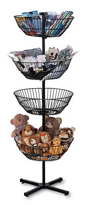 4 Basket Display Wire Floor Tier Spinner Rack Dump Bin Retail Merchandising 63"