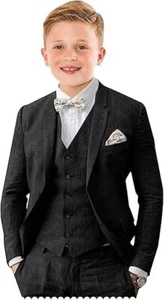 Linen Boys Suit3 Pieces Slim Fit Summer Beach Wedding Suit Kids Linen Suits Set - Picture 1 of 24