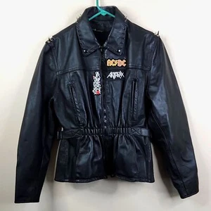 Leathercraft Process Spiked My Chemical Romance ACDC Anthrax Patchwork Jacket XL - Picture 1 of 14