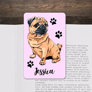 Pug Dog Plastic Bookmark - Personalised Name - Picture 1 of 3