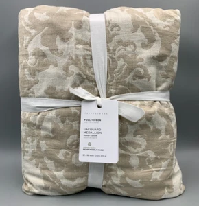 Pottery Barn Jacquard Linen Medallion Duvet Cover Neutral Full Queen #A1076J - Picture 1 of 3